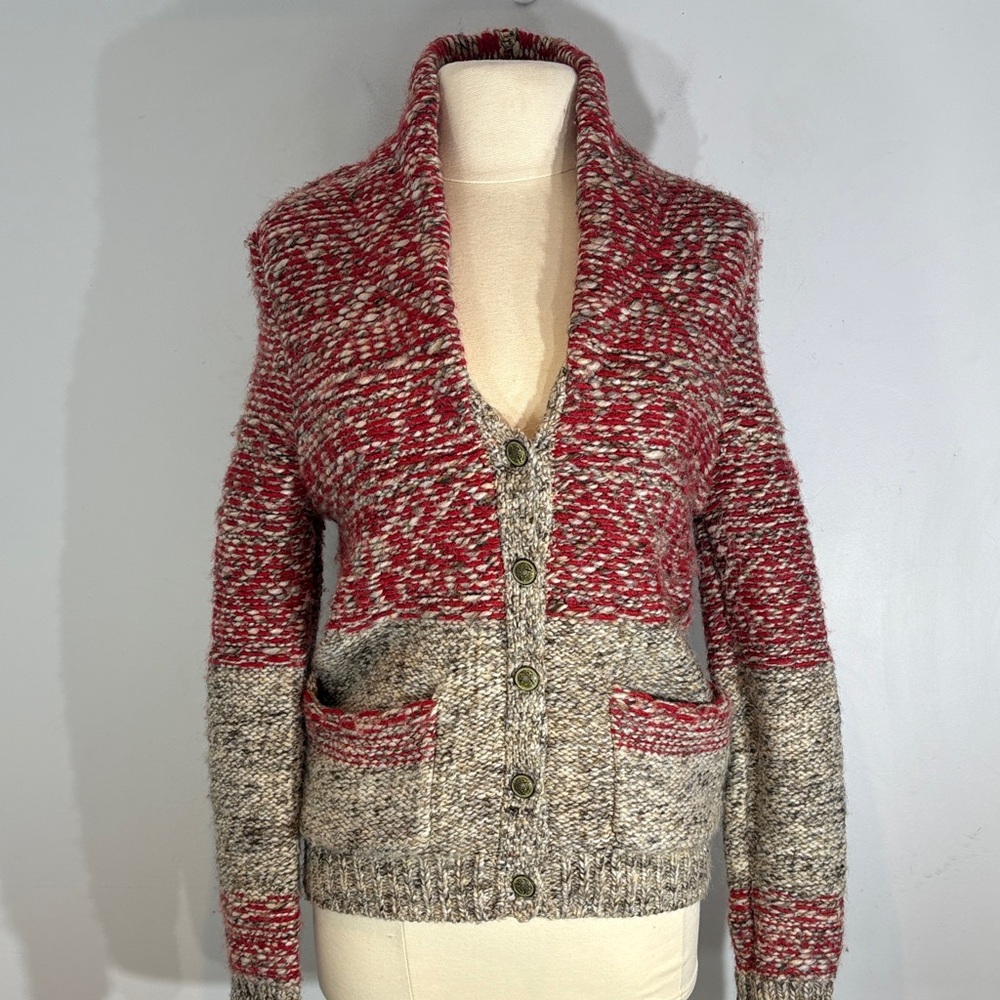 Aritzia Wilfred Free Nord Cardigan Italian Yarn Alpaca Wool Sweater Small, red